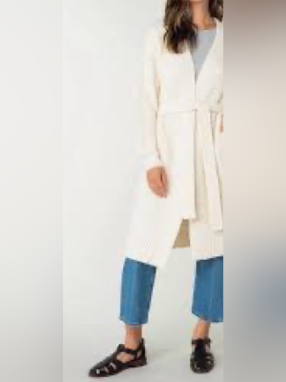 Express Cream Long Belted Cardigan
